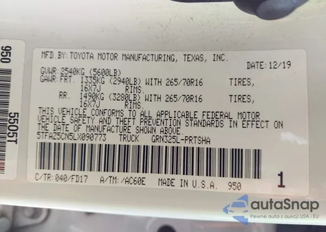 2020 Toyota Tacoma Trd Off-Road z USA, uszkodzony, nr VIN 5TFAZ5CN5LX090773